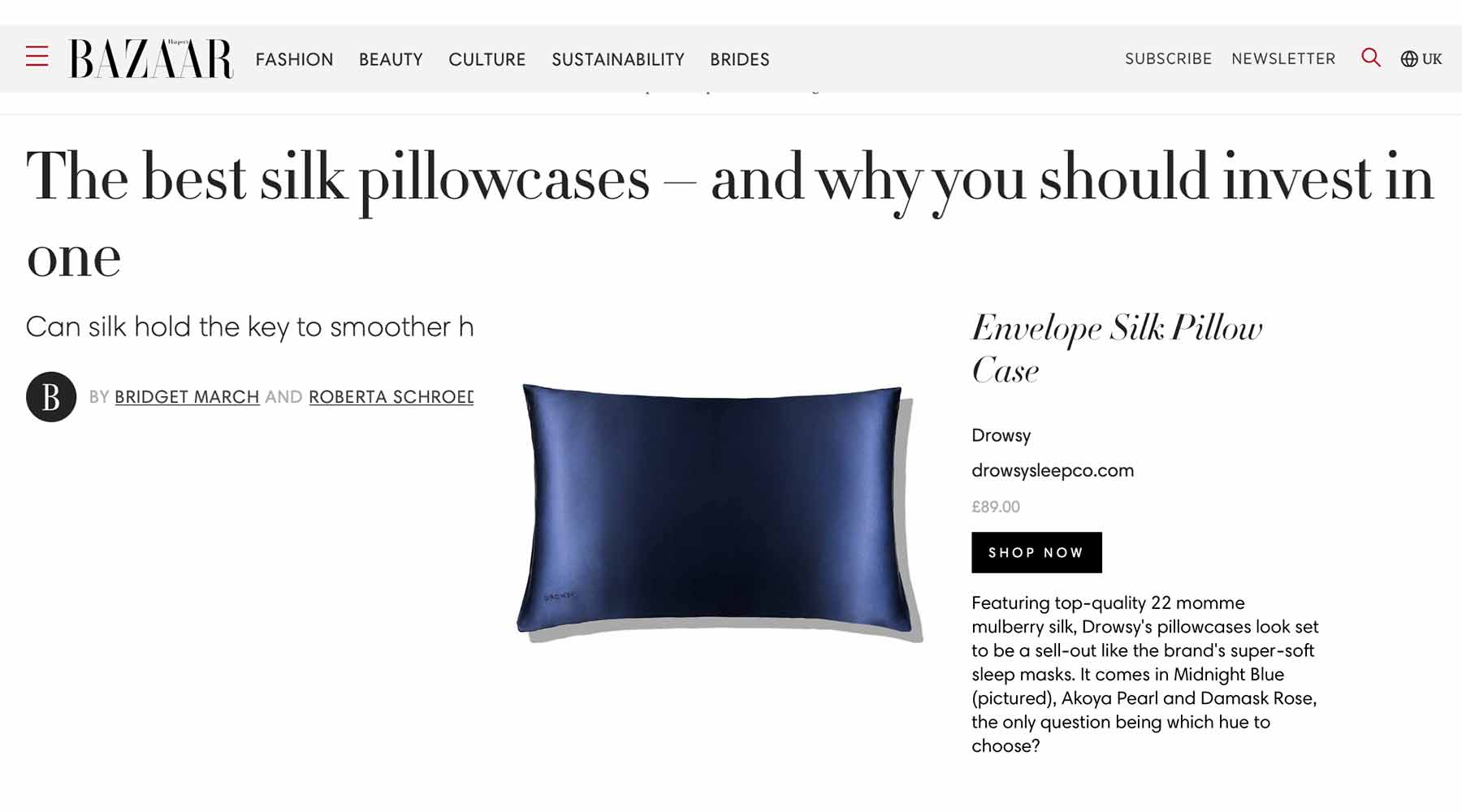 Drowsy Sleep Co. Harper's Bazaar