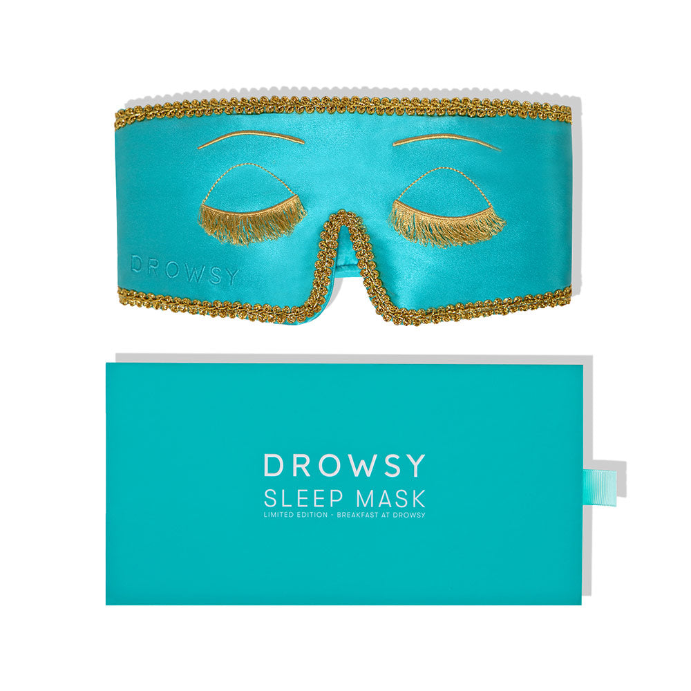 Breakfast at Drowsy Silk Sleep Mask on whit ebackground